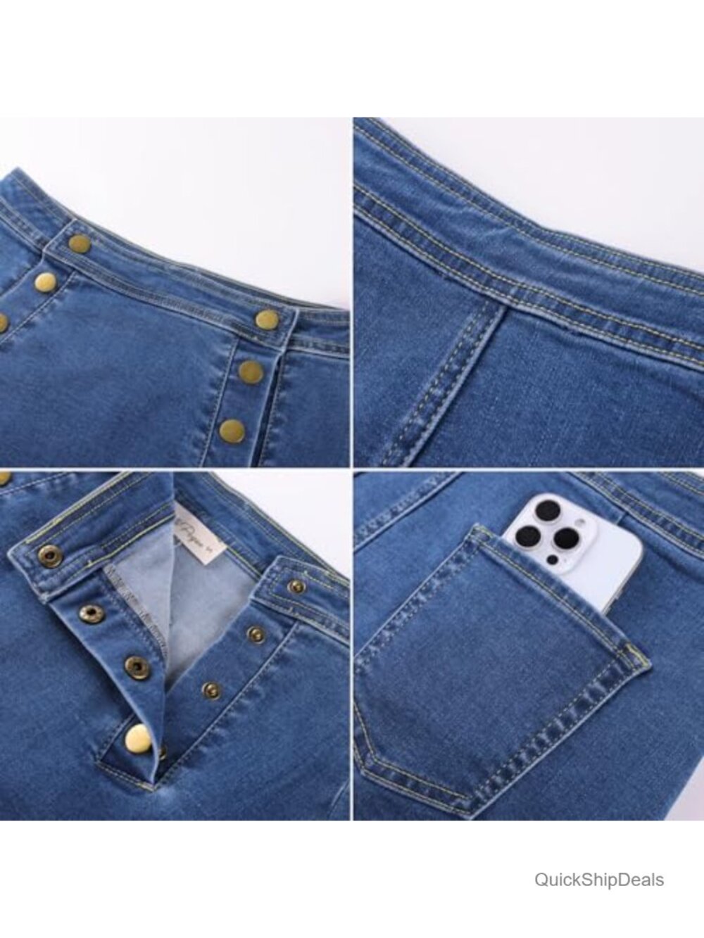 High Waist A-Line Denim Mini Skirt with Front Button Panel - Picture 4 of 6